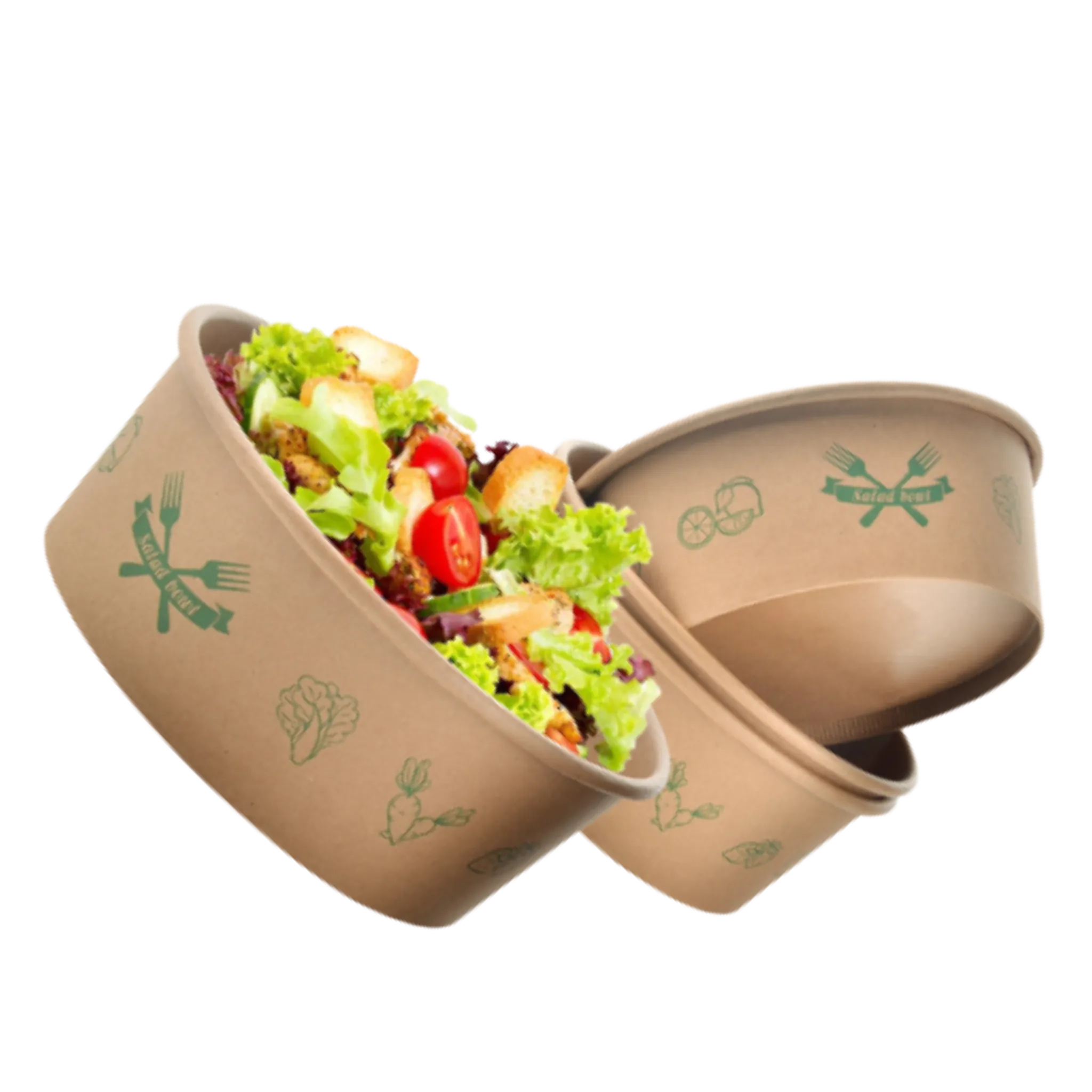 Paper salad bowls white and kraft variants